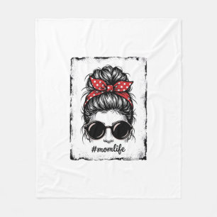 Vintage Mum Life Messy Bun Bandanna Shirt Design_1 Fleece Blanket