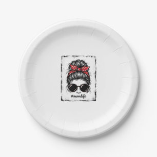 Vintage Mum Life Messy Bun Bandanna Shirt Design_1 Paper Plate