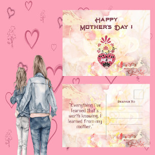 Vintage Mum Love Heart Floral Mother's Day Quote  Holiday Postcard