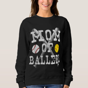 Vintage Mum of Ballers Funny Baseball Softball Lov Sweatshirt