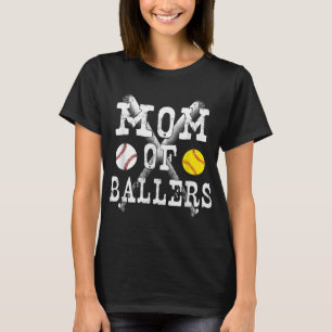 Vintage Mum of Ballers Funny Baseball Softball Lov T-Shirt