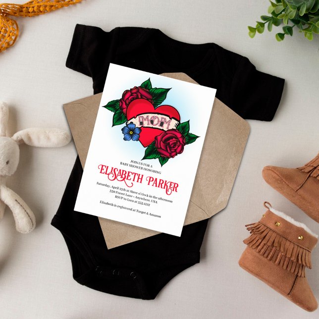 Vintage Mum Tattoo Baby Shower Invitation (Creator Uploaded)