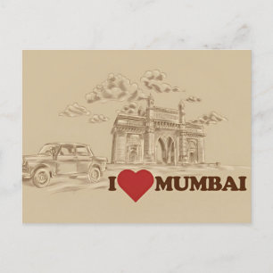Vintage Mumbai, India Travel watercolor tourism Postcard