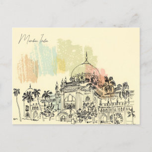 Vintage Mumbai, India Travel watercolor tourism Postcard