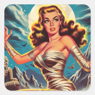 Vintage Mummy Girl Square Sticker