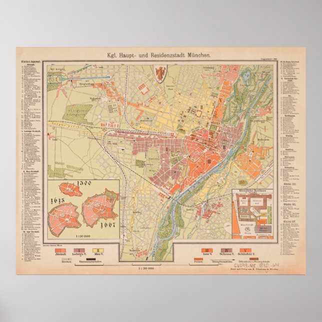 Vintage Munich Germany Map (1890) Poster (Front)