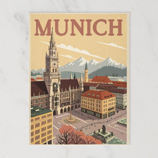 Vintage Munich Marienplatz & Alps Postcard