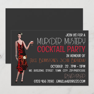 Vintage Murder Mystery Cocktail Party, Birthday Invitation