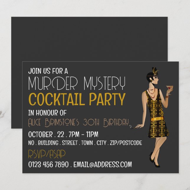 Vintage Murder Mystery Cocktail Party, Birthday Invitation (Front/Back)