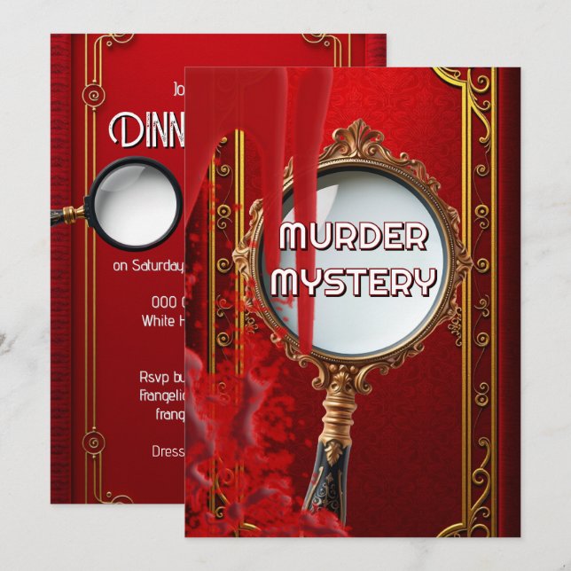 Vintage murder mystery dinner party retro red invitation (Front/Back)