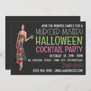 Vintage Murder Mystery Halloween Cocktail Party Invitation