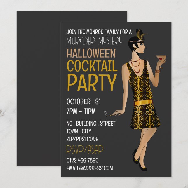 Vintage Murder Mystery Halloween Cocktail Party Invitation (Front/Back)