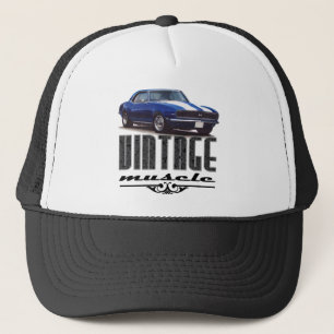 Vintage Muscle Blue Camaro Trucker Hat