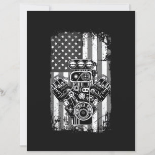 Vintage Muscle Car Piston American Flag Funny Mech