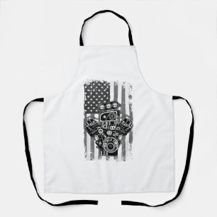 Vintage Muscle Car Piston American Flag Funny Mech Apron