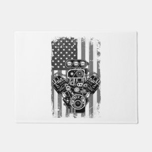 Vintage Muscle Car Piston American Flag Funny Mech Doormat
