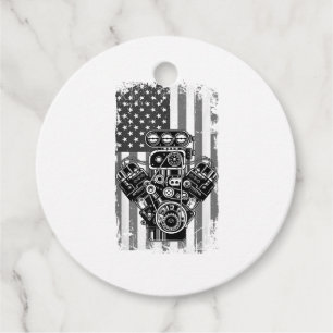 Vintage Muscle Car Piston American Flag Funny Mech Favour Tags