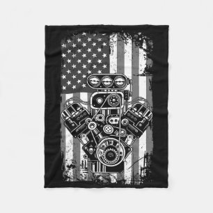 Vintage Muscle Car Piston American Flag Funny Mech Fleece Blanket