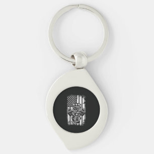 Vintage Muscle Car Piston American Flag Funny Mech Key Ring