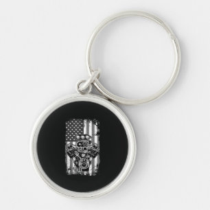 Vintage Muscle Car Piston American Flag Funny Mech Key Ring