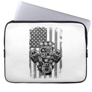 Vintage Muscle Car Piston American Flag Funny Mech Laptop Sleeve