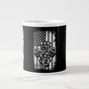 Vintage Muscle Car Piston American Flag Funny Mech Large Coffee Mug