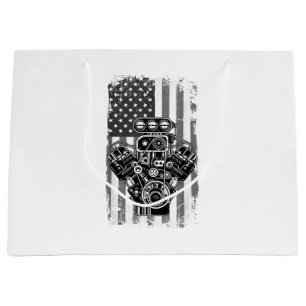 Vintage Muscle Car Piston American Flag Funny Mech Large Gift Bag