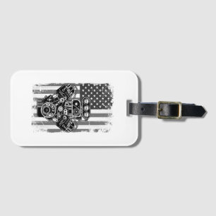 Vintage Muscle Car Piston American Flag Funny Mech Luggage Tag