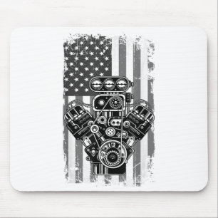 Vintage Muscle Car Piston American Flag Funny Mech Mouse Mat