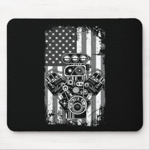 Vintage Muscle Car Piston American Flag Funny Mech Mouse Mat
