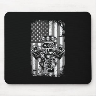 Vintage Muscle Car Piston American Flag Funny Mech Mouse Mat