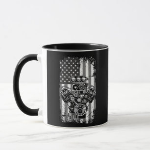 Vintage Muscle Car Piston American Flag Funny Mech Mug