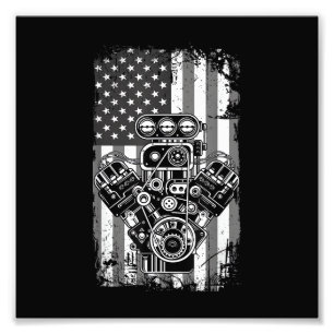 Vintage Muscle Car Piston American Flag Funny Mech Photo Print