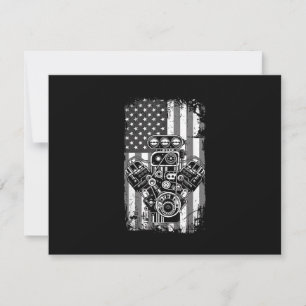 Vintage Muscle Car Piston American Flag Funny Mech Save The Date