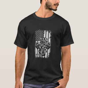 Vintage Muscle Car Piston American Flag Funny Mech T-Shirt