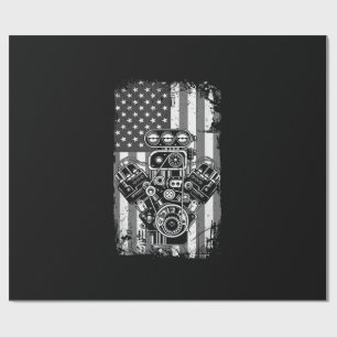 Vintage Muscle Car Piston American Flag Funny Mech Wrapping Paper