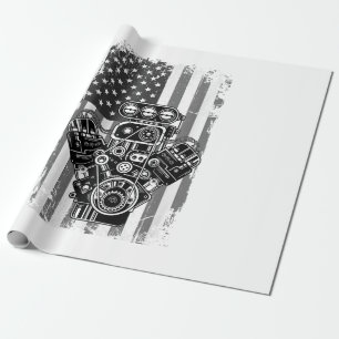 Vintage Muscle Car Piston American Flag Funny Mech Wrapping Paper