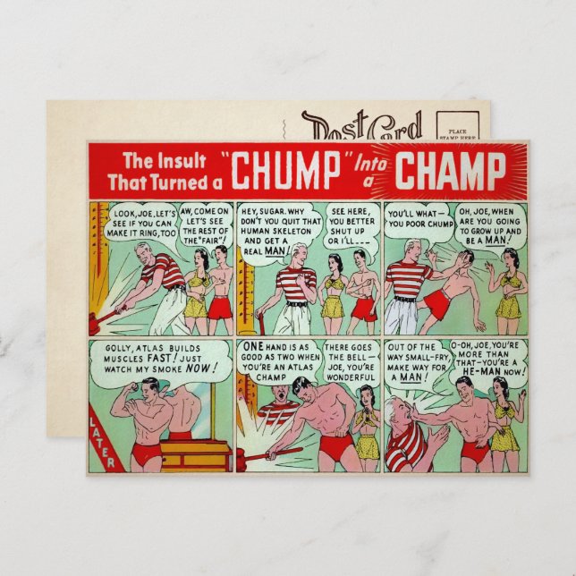 Vintage Muscle Chump Advertisement Postcard (Front/Back)