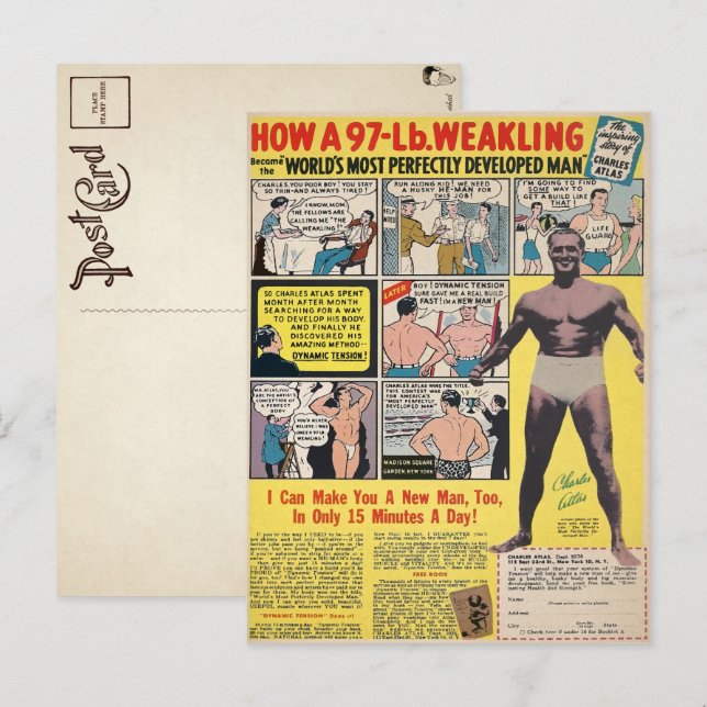 Vintage Muscle Comic Book Advertisement Postcard (Front/Back)
