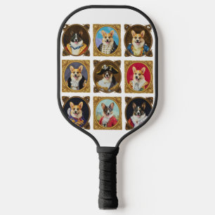 Vintage Museum Wall, Hilarious Corgi Dog Portraits Pickleball Paddle