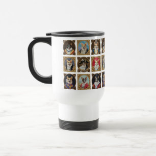 Vintage Museum Wall, Hilarious Corgi Dog Portraits Travel Mug