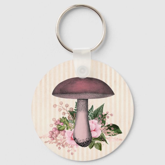 Vintage Mushroom and Floral Compilation  Key Ring (Front)