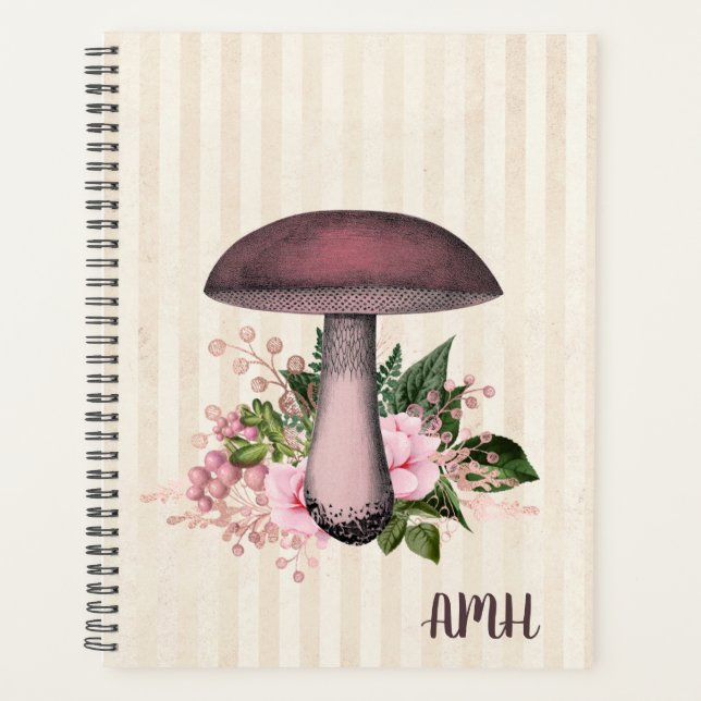 Vintage Mushroom and Floral Compilation Monogram Planner (Front)