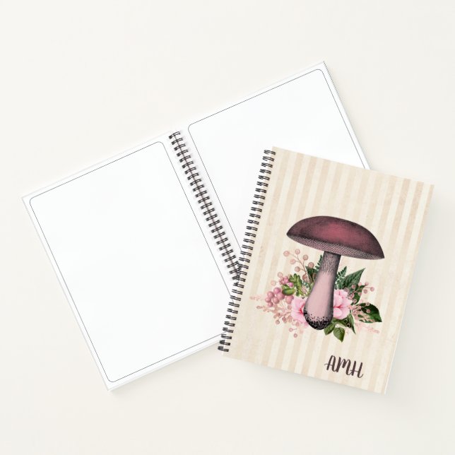 Vintage Mushroom and Floral Monogram Sketchbook Notebook (Inside)