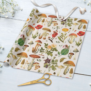 Vintage Mushroom and Wildflower Pattern Wrapping Paper