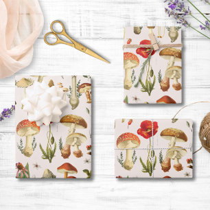 Vintage Mushroom and Wildflower Pattern Wrapping Paper Sheet