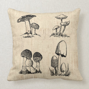 Vintage Mushroom Art Illustration Cushion