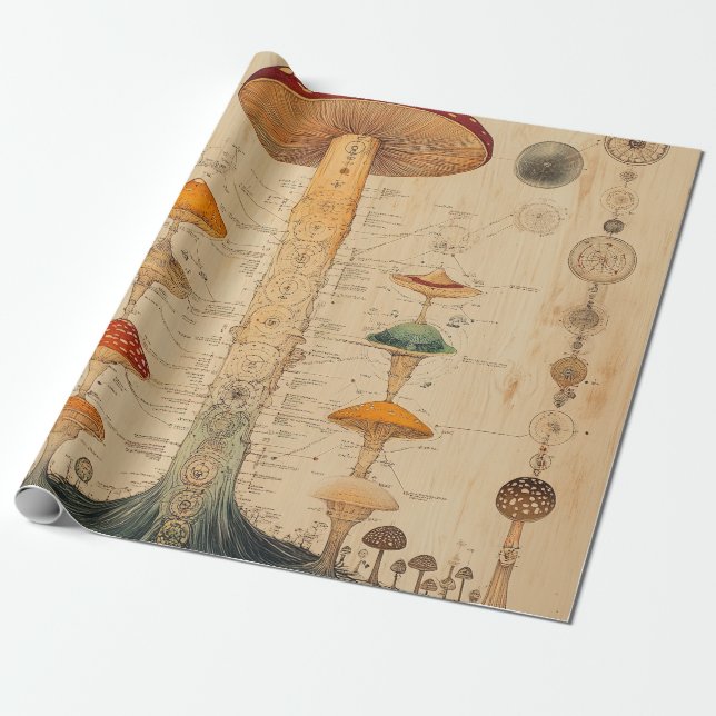 Vintage Mushroom Botanical Chart (11) Wrapping Paper (Unrolled)
