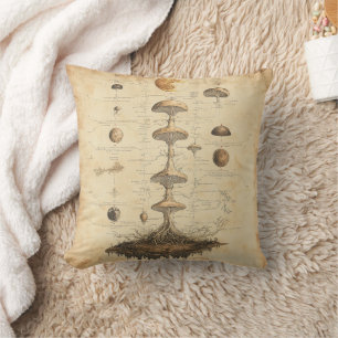 Vintage Mushroom Botanical Chart (12) Cushion