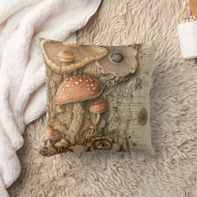 Vintage Mushroom Botanical Chart (1) Cushion (Blanket)